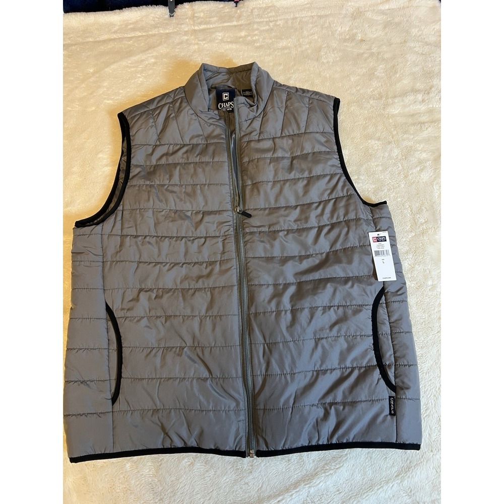 Chaps Vest Mens Puffer Jacket  Full Zip Hiking Camping Golf Gray Large
